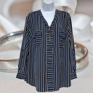 Notations-Women's 3X-Plus Size Zipper V-Neck Top Pullover 2 Way Sleeve-Pockets